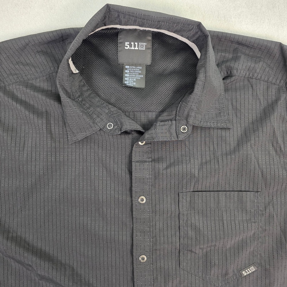5.11 Tactical Mens XL Black Ripstop Short Sleeve Snap Button Down‎ Shirt